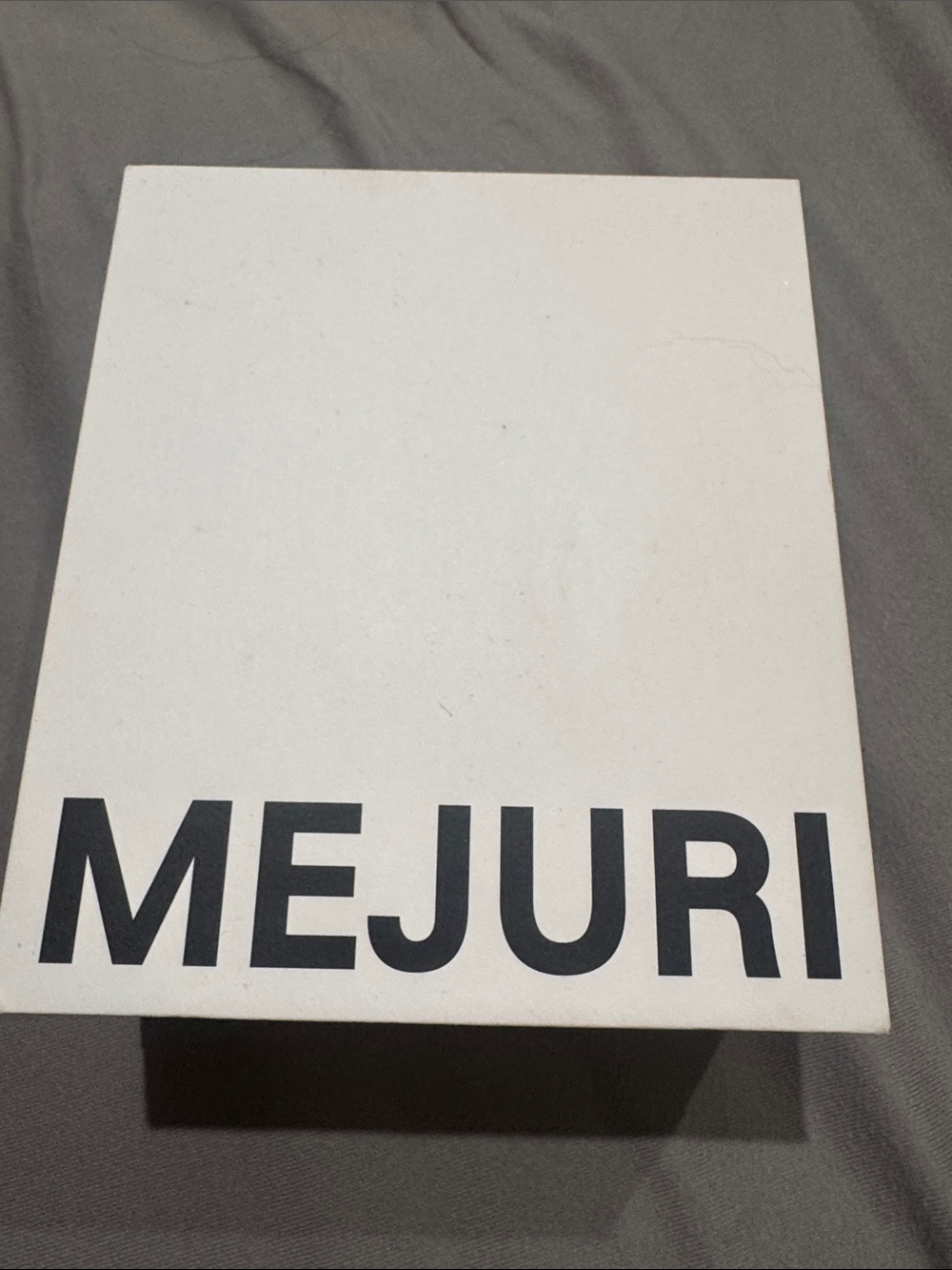 Mejuri White gift Box with Black Logo Bold Lettering with jewelry bag